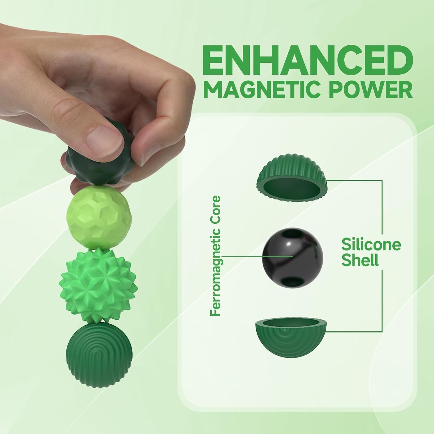 Magnetic Fidget Balls 8PCS – Anxiety Relief Toy (Green)