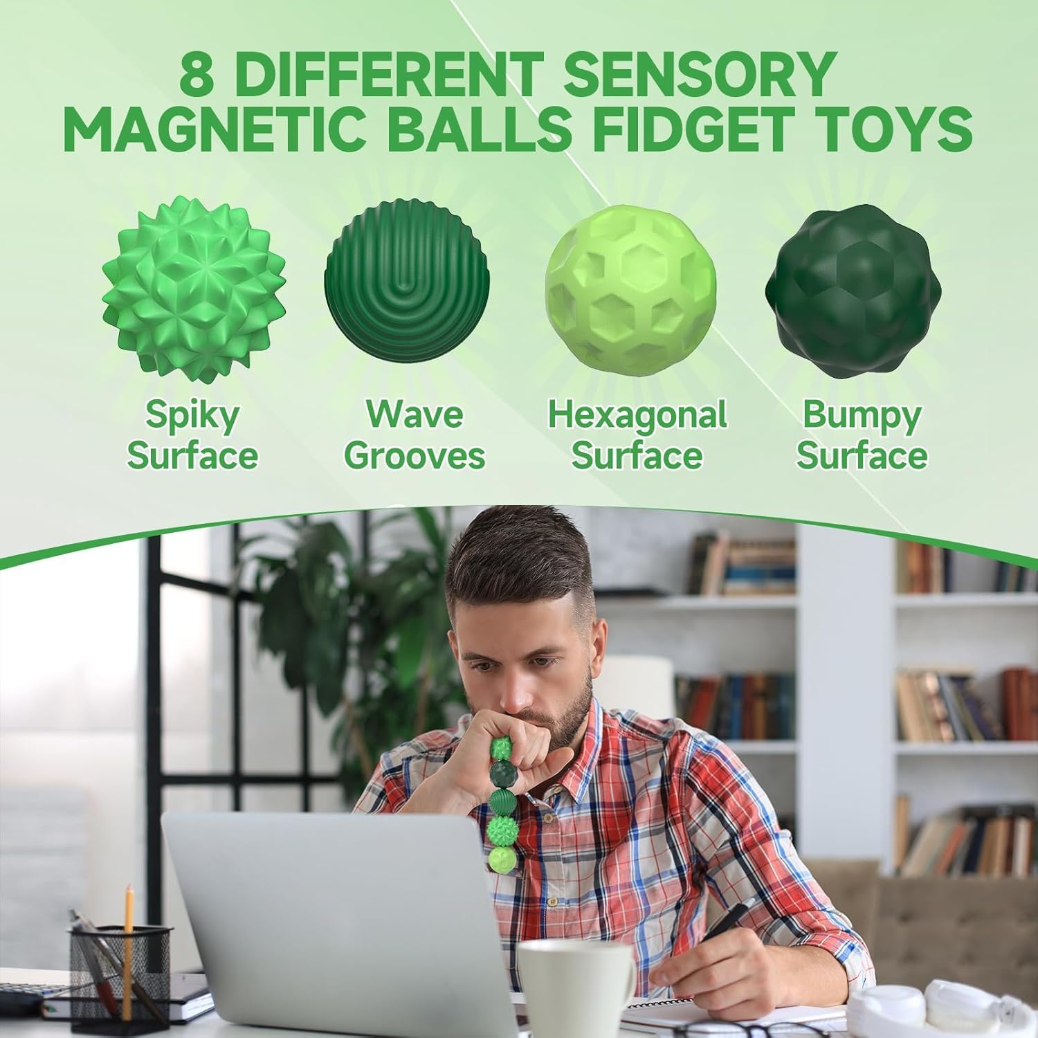 Magnetic Fidget Balls 8PCS – Anxiety Relief Toy (Green)