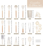 Kitchen Utensils Set – Silicone with Wooden Handle (35PCS, Cream)