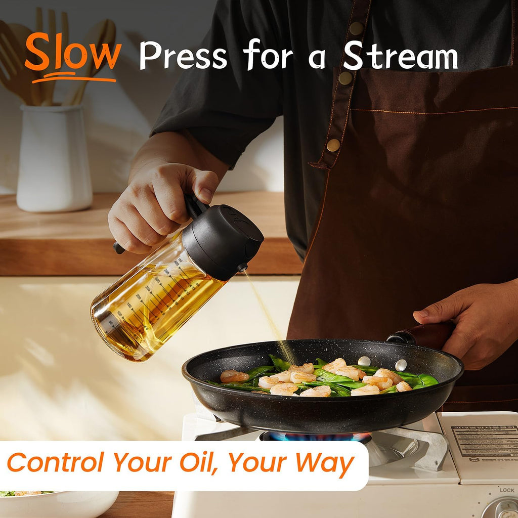 Oil Spray Bottle (16oz) – 2-in-1 Kitchen Dispenser for Cooking