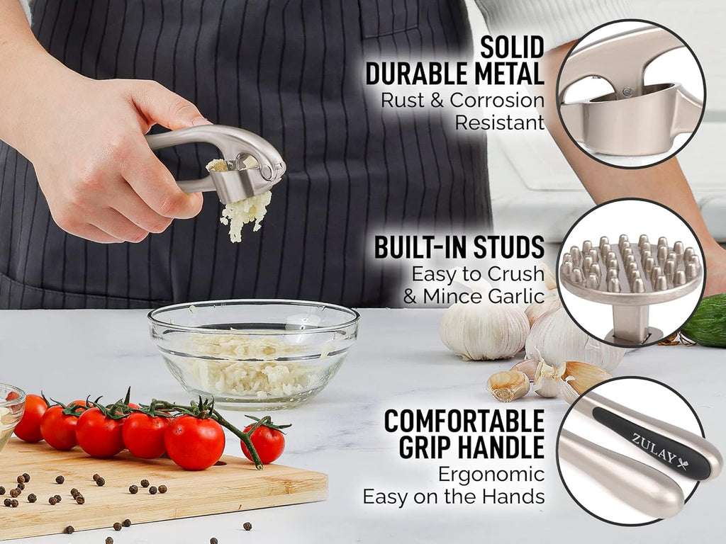 Garlic Mincer Tool Set – Ergonomic & Easy Press (Silver)