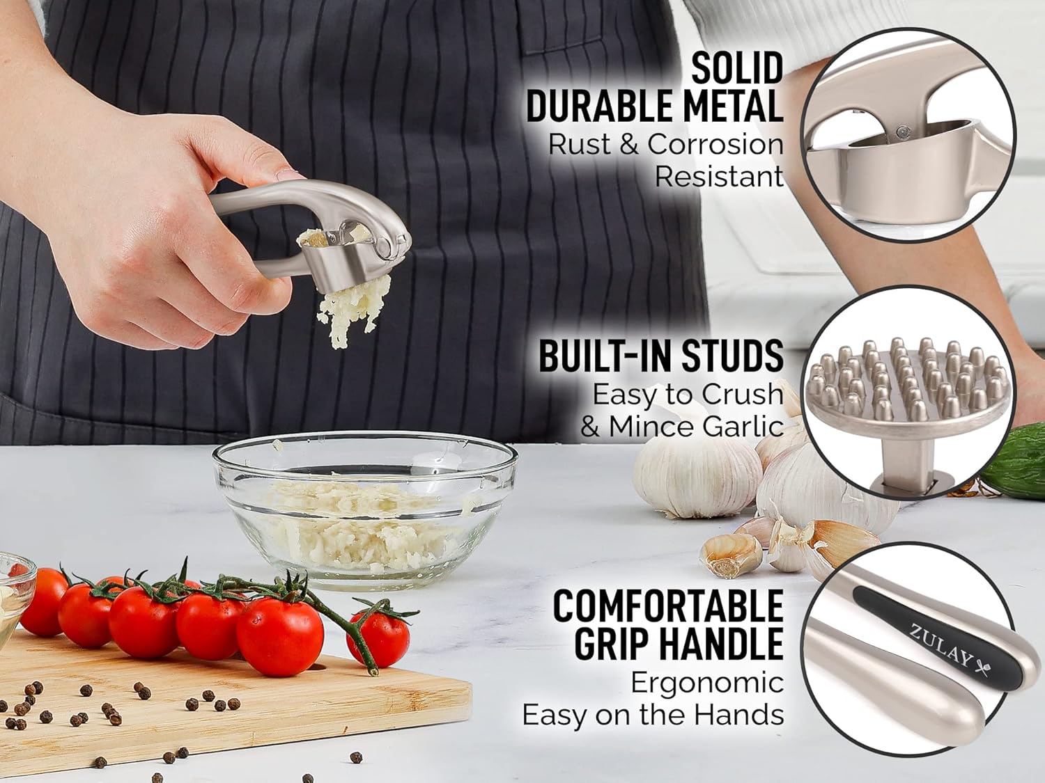 Garlic Mincer Tool Set – Ergonomic & Easy Press (Silver)